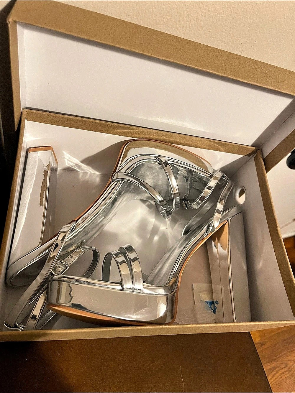 Silver Strappy Platform Heels US 8 Like New